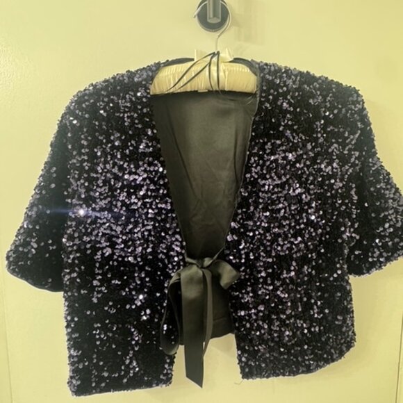 H&M Cropped Sequined Shrug in Navy Sz M -Never Worn - Picture 1 of 3